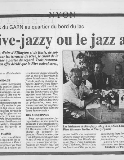 La Côte le 9 juin 1993- Rive Jazzy dans la Presse