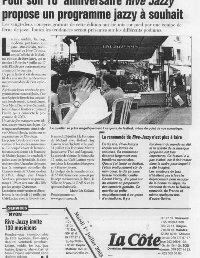La Côte 2003 - Rive Jazzy dans la Presse